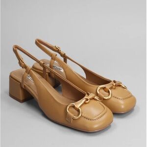 Chic Tan Slingback Loafers with Gold Accent